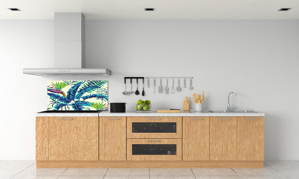 Rivestimento parete cucina con motivo a foglie tropicali
