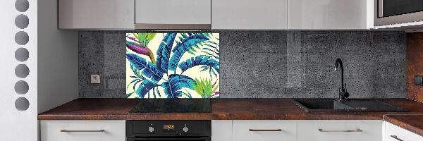 Rivestimento parete cucina con motivo a foglie tropicali