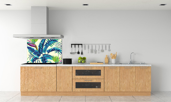 Rivestimento parete cucina con motivo a foglie tropicali