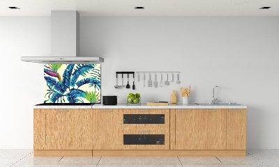 Rivestimento parete cucina con motivo a foglie tropicali