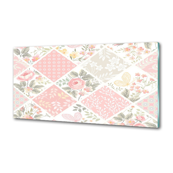 Pannello retrocucina con motivo di rose e farfalle