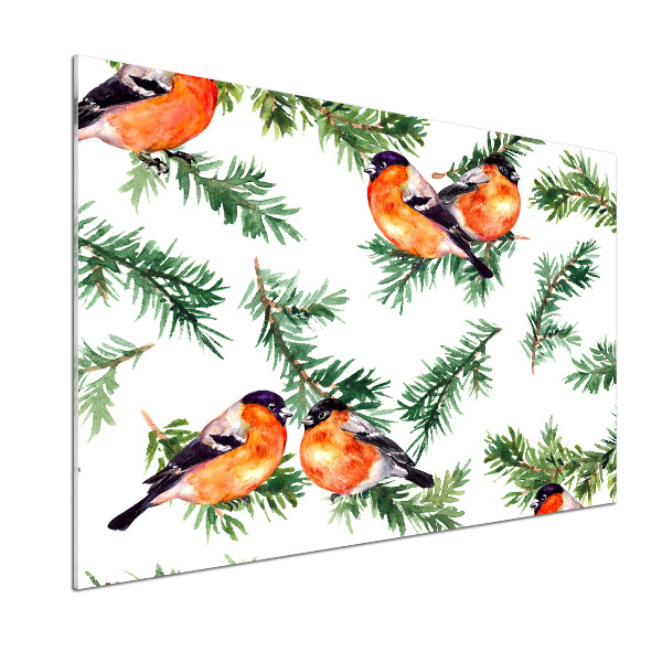 Rivestimento parete cucina con disegno di pettirosso su una conifera