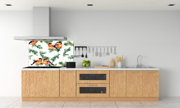 Rivestimento parete cucina con disegno di pettirosso su una conifera