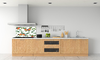 Rivestimento parete cucina con disegno di pettirosso su una conifera