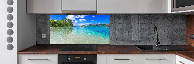 Rivestimento parete cucina con motivo Spiaggia delle Seychelles