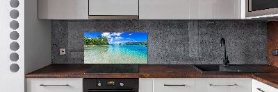 Rivestimento parete cucina con motivo Spiaggia delle Seychelles