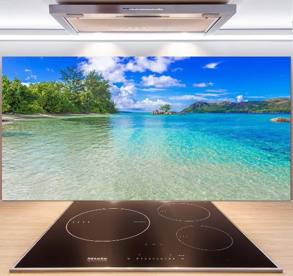 Rivestimento parete cucina con motivo Spiaggia delle Seychelles