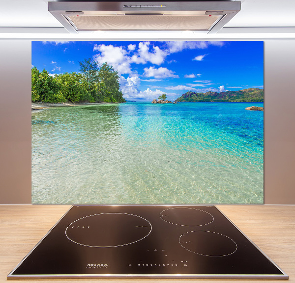 Rivestimento parete cucina con motivo Spiaggia delle Seychelles