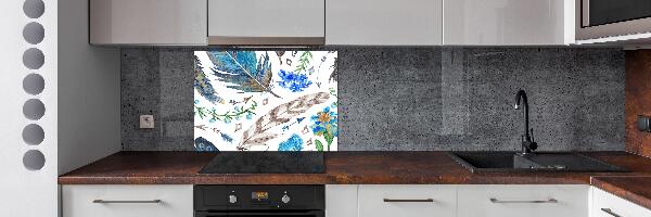 Pannello paraschizzi cucina con stampa decorativa a piume e fiori