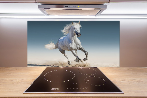 Rivestimento parete cucina con decorazione raffigurante un cavallo bianco al galoppo