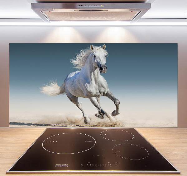 Rivestimento parete cucina con decorazione raffigurante un cavallo bianco al galoppo