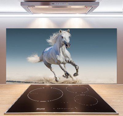 Rivestimento parete cucina con decorazione raffigurante un cavallo bianco al galoppo