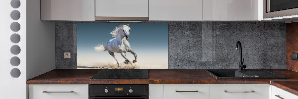 Rivestimento parete cucina con decorazione raffigurante un cavallo bianco al galoppo