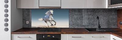 Rivestimento parete cucina con decorazione raffigurante un cavallo bianco al galoppo