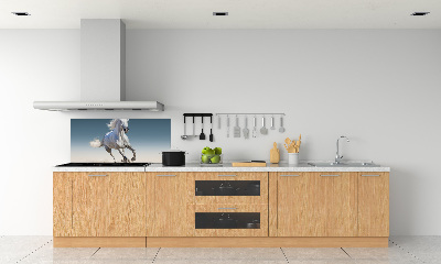 Rivestimento parete cucina con decorazione raffigurante un cavallo bianco al galoppo