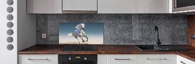 Rivestimento parete cucina con decorazione raffigurante un cavallo bianco al galoppo