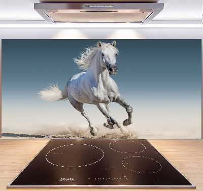 Rivestimento parete cucina con decorazione raffigurante un cavallo bianco al galoppo