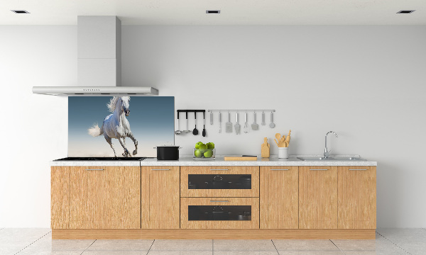 Rivestimento parete cucina con decorazione raffigurante un cavallo bianco al galoppo
