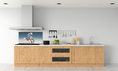 Rivestimento parete cucina con decorazione raffigurante un cavallo bianco al galoppo