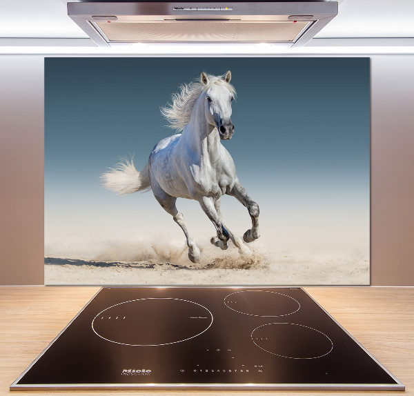 Rivestimento parete cucina con decorazione raffigurante un cavallo bianco al galoppo