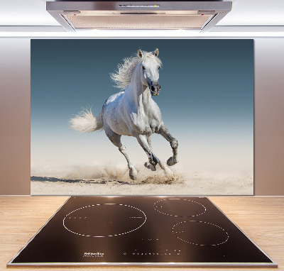 Rivestimento parete cucina con decorazione raffigurante un cavallo bianco al galoppo