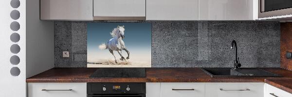 Rivestimento parete cucina con decorazione raffigurante un cavallo bianco al galoppo