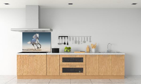 Rivestimento parete cucina con decorazione raffigurante un cavallo bianco al galoppo