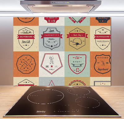 Pannello retrocucina con decorazione a tema segnali per skateboard