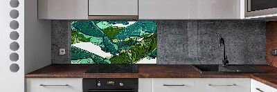 Rivestimento parete cucina con motivo a foglie di banana