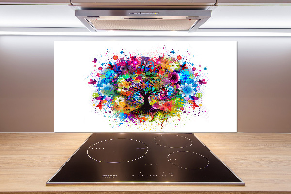 Rivestimento parete cucina con motivo ad albero colorato