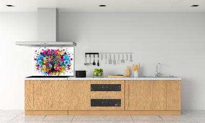Rivestimento parete cucina con motivo ad albero colorato
