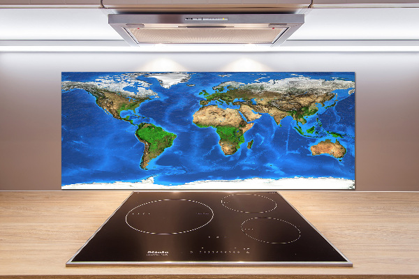 Rivestimento parete cucina con stampa a mappa del mondo