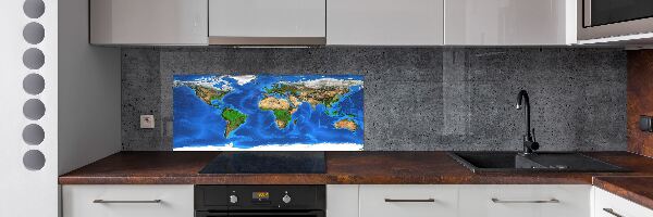 Rivestimento parete cucina con stampa a mappa del mondo