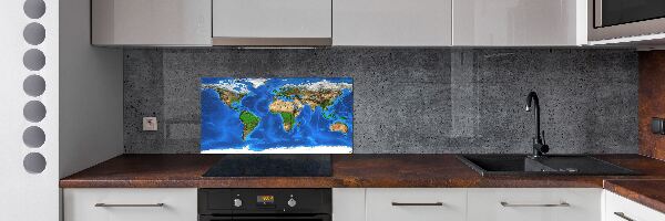 Rivestimento parete cucina con stampa a mappa del mondo