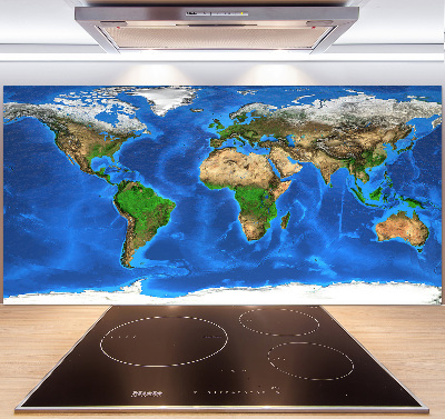 Rivestimento parete cucina con stampa a mappa del mondo