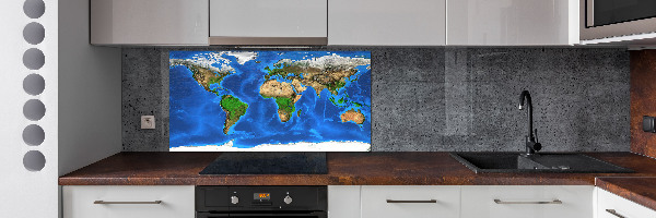 Rivestimento parete cucina con stampa a mappa del mondo