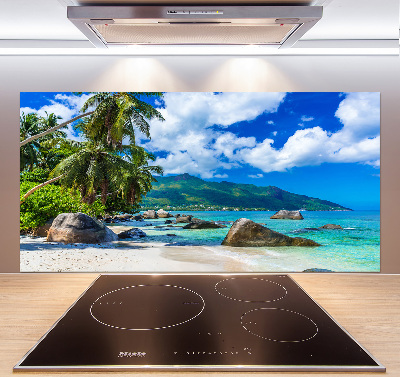 Rivestimento parete cucina con stampa Spiaggia delle Seychelles