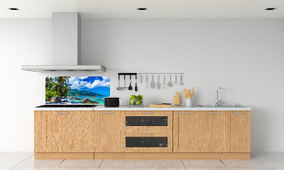 Rivestimento parete cucina con stampa Spiaggia delle Seychelles