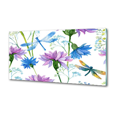 Pannello retrocucina con motivo di fiori e libellule