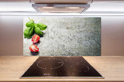 Pannello retrocucina con motivo di pomodori e basilico