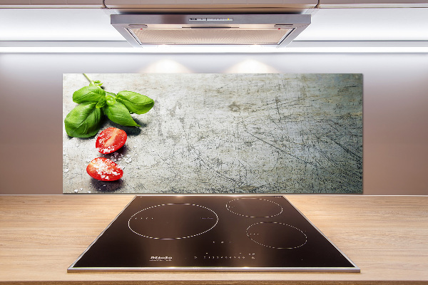 Pannello retrocucina con motivo di pomodori e basilico