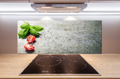 Pannello retrocucina con motivo di pomodori e basilico