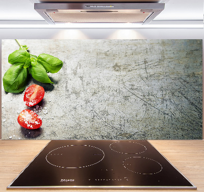Pannello retrocucina con motivo di pomodori e basilico