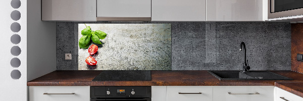 Pannello retrocucina con motivo di pomodori e basilico