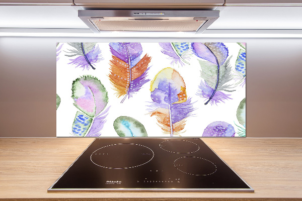 Pannello paraschizzi cucina con motivo di piume colorate