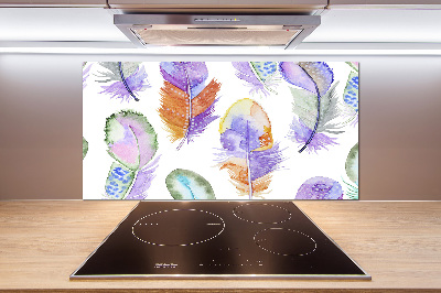 Pannello paraschizzi cucina con motivo di piume colorate