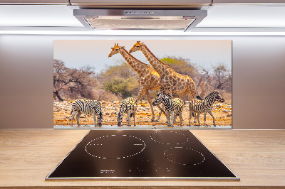 Rivestimento parete cucina con motivo giraffe e zebre
