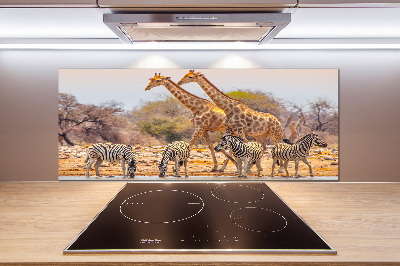 Rivestimento parete cucina con motivo giraffe e zebre