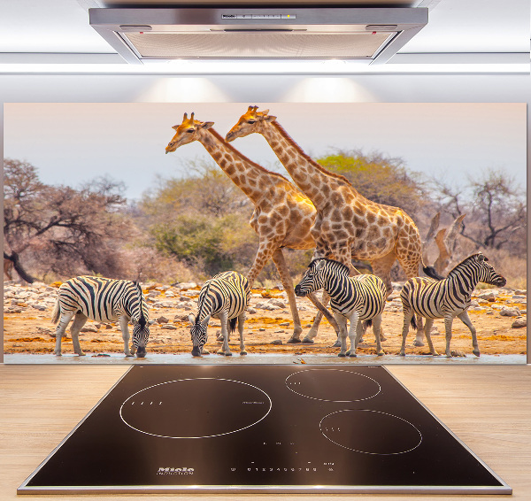 Rivestimento parete cucina con motivo giraffe e zebre