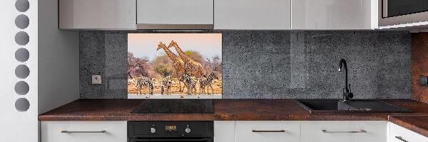 Rivestimento parete cucina con motivo giraffe e zebre